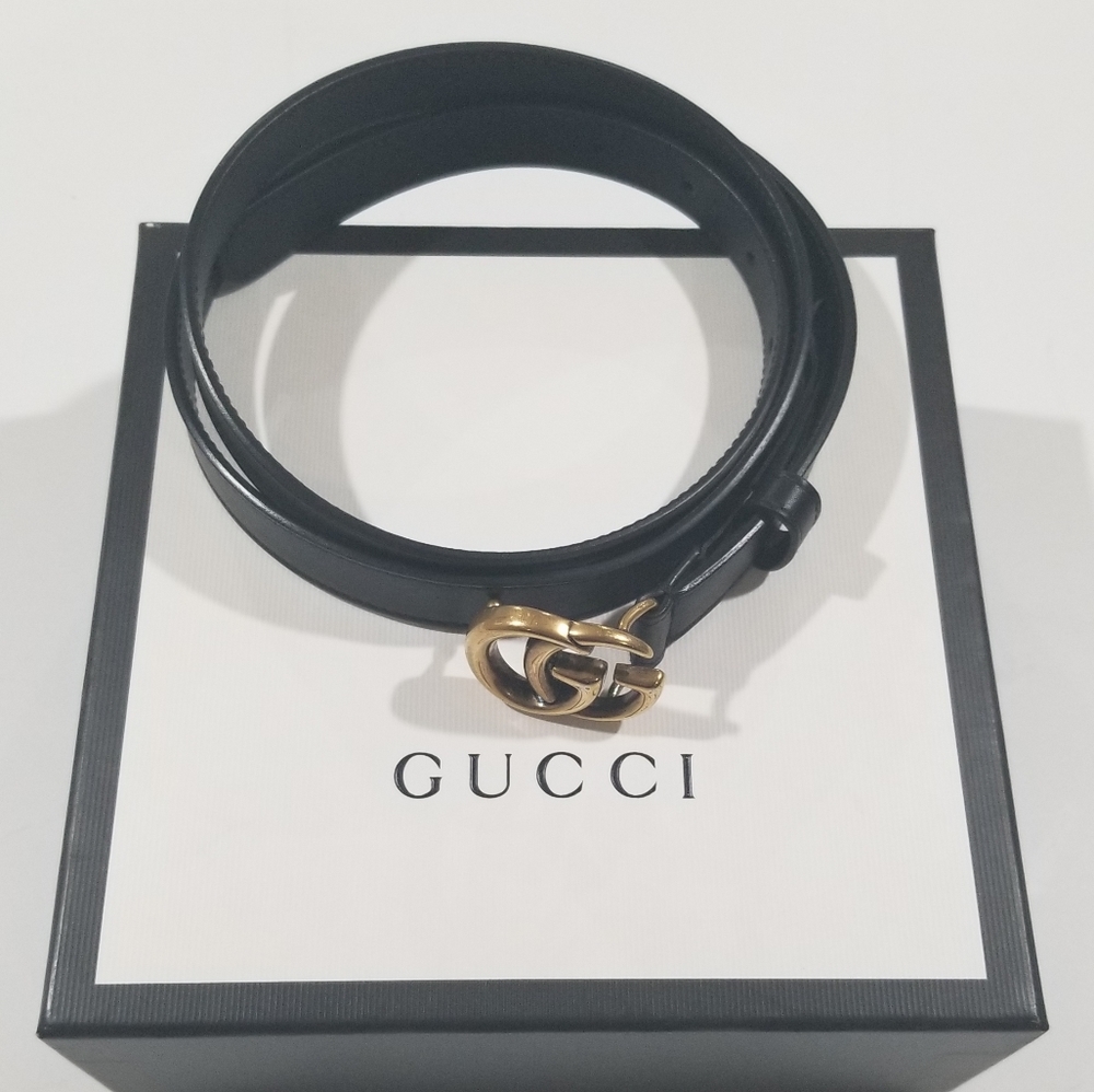 Gucci Black Leather GG Marmont Belt